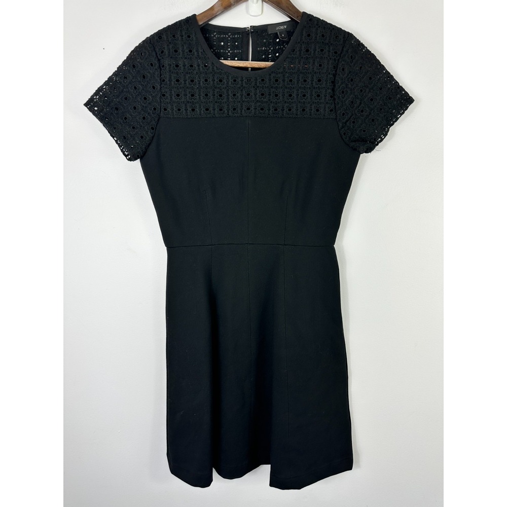 J.Crew Dress Women 0 Black Eyelet Crochet Lace Yoke Short Sleeve Mini Minimalist